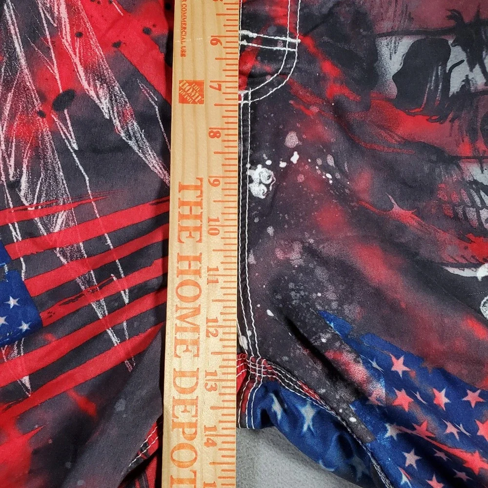 MMA Elite Board Shorts Mens XL Red Black USA Flag Skull‎ Graphic Patriotic Beach